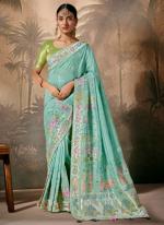 Munga Silk Aqua Blue Wedding Wear Weaving Saree